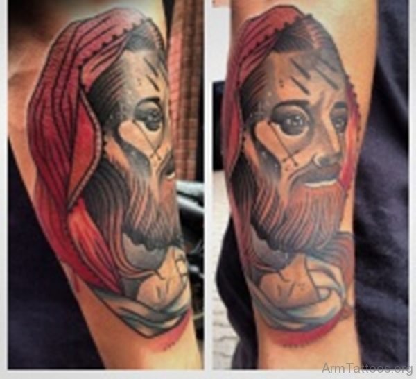 Colored Jesus Tattoo On Arm