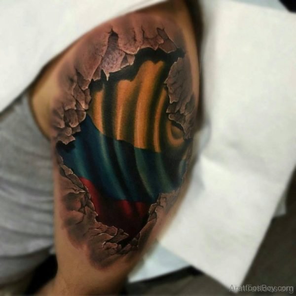 Colored Map Tattoo On Shoulder 