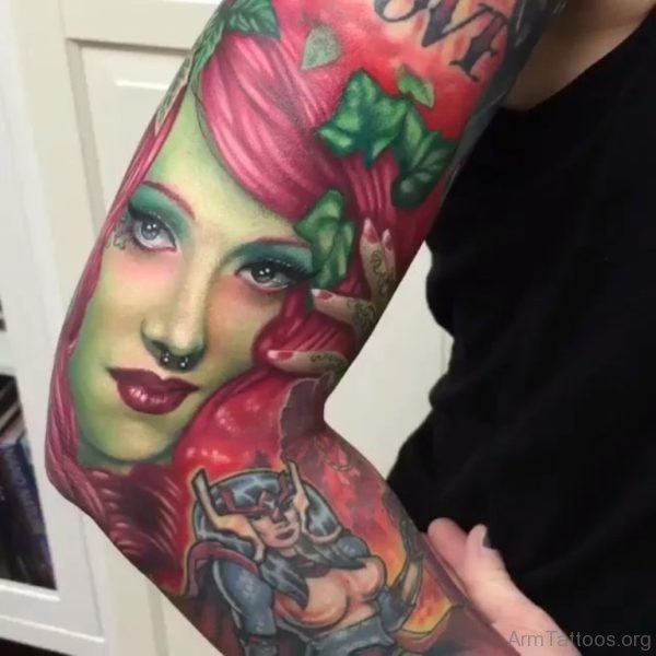 Colored Septum Piercing Girl Portrait Tattoo 