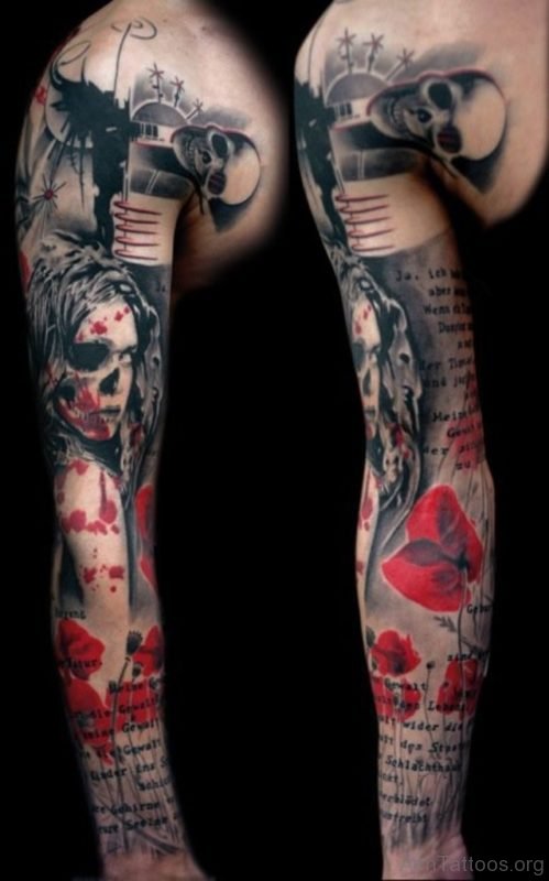 Colored Skull Tattoo On Full Sleeve 1