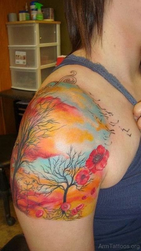 Colored Tree Tattoo Design