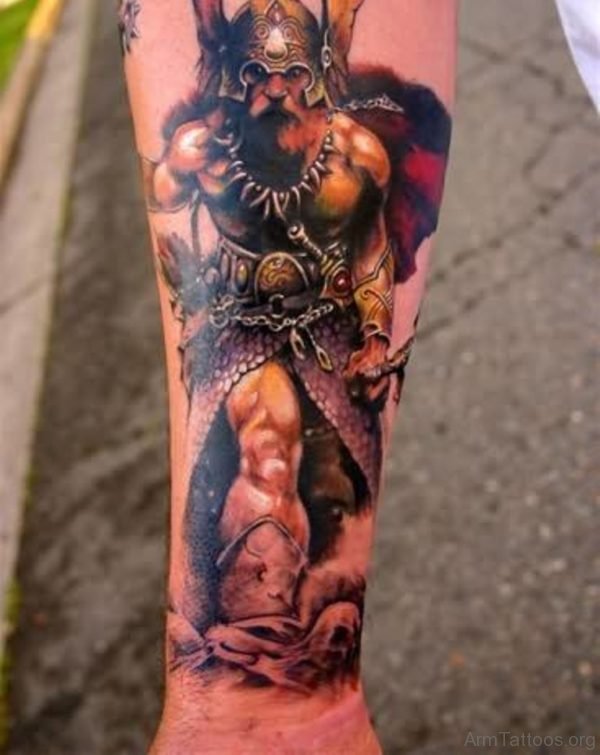 Colored Warrior Tattoo For Arm