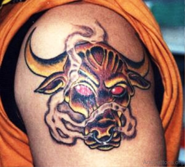Colorful Bull Head Tattoo 