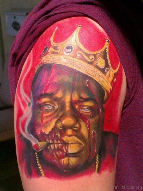 Colorful Crown On Zombie Head Tattoo 