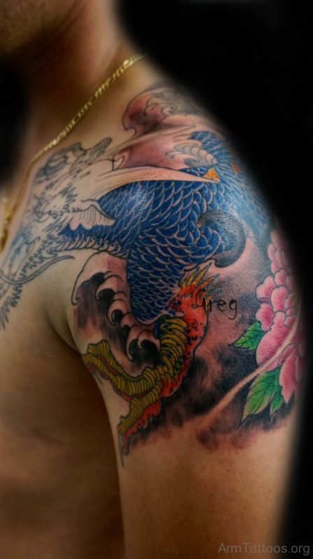 Colorful Dragon Tattoo On Shoulder