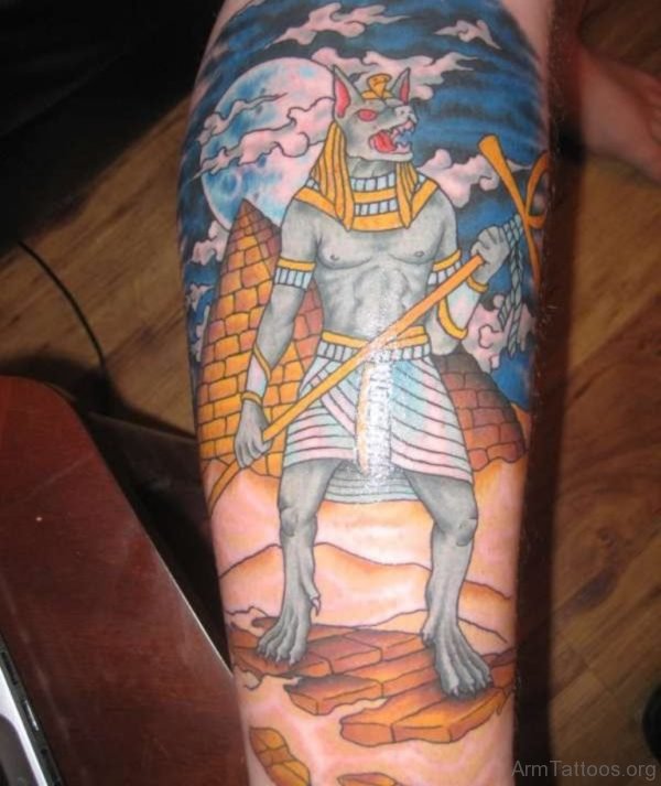 Colorful Egyptian God Anubis Tattoo