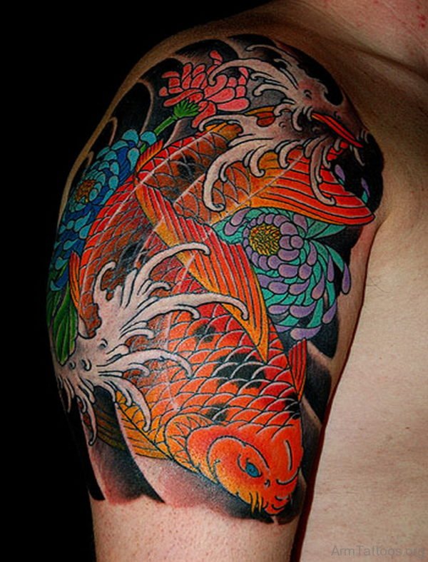 Colorful Fish Shoulder Tattoo