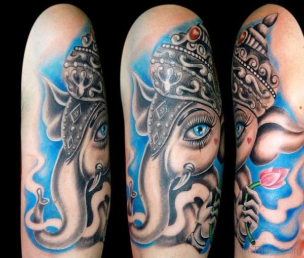 Colorful Ganesha Shoulder Tattoo