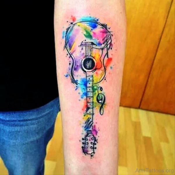Colorful Guitar Tattoo 