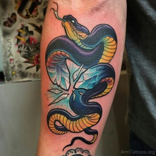 Colorful Snake Tattoo On Arm 