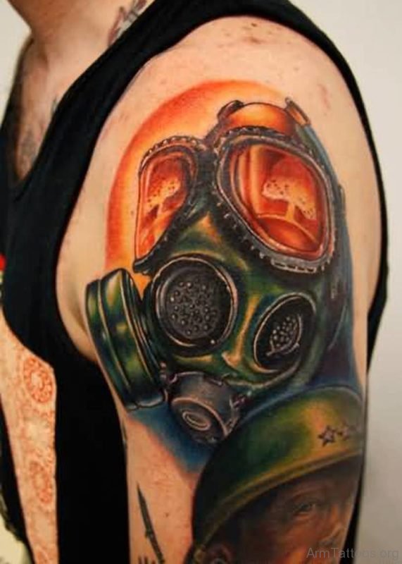 Colorful Zombie Gas Mask Tattoo 