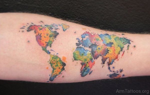 Colorful world map tattoo