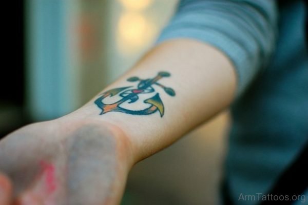 Colored Ink Anchor Tattoo 