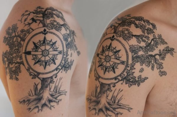 Compass And Tree Tattoo
