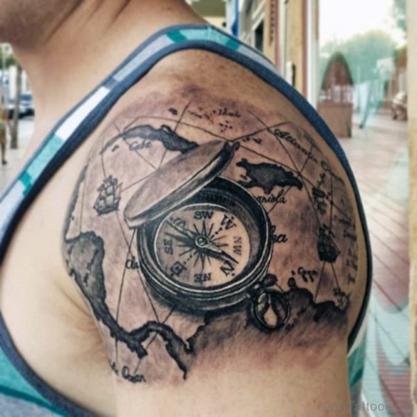 Compass And Map Tattoo Design 