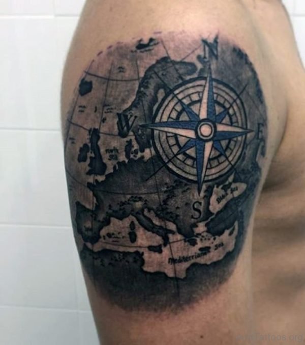 Compass And Map Tattoo Design