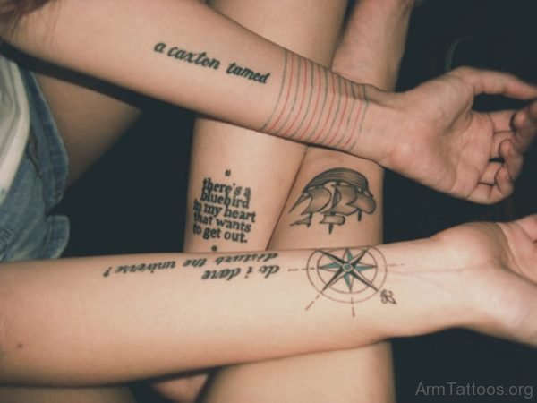 Compass And Wording Tattoo