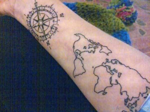 Compass With Map Tattoo