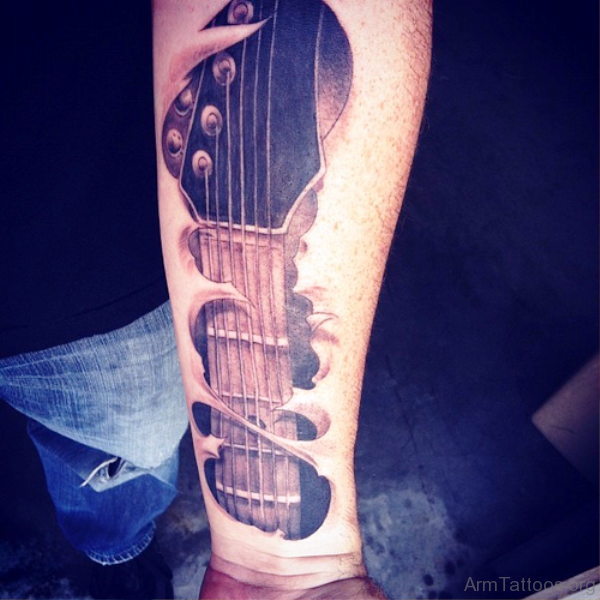 Cool Guitar Tattoo On Forearm 