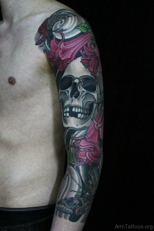Cool Skull Tattoo On Full Sleeve 