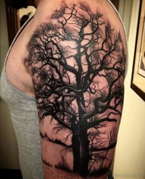 Cool Tree Tattoo On Shoulder