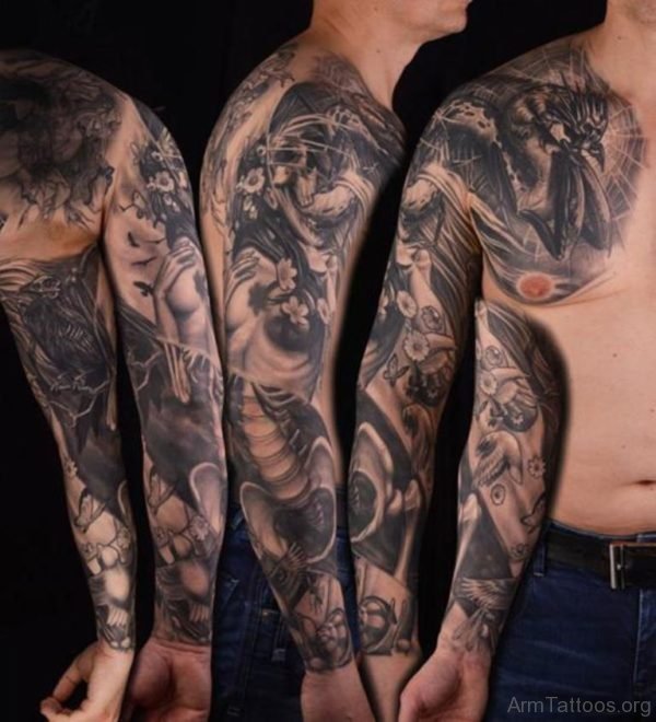 Cool Warrior Tattoo On Full Sleeve