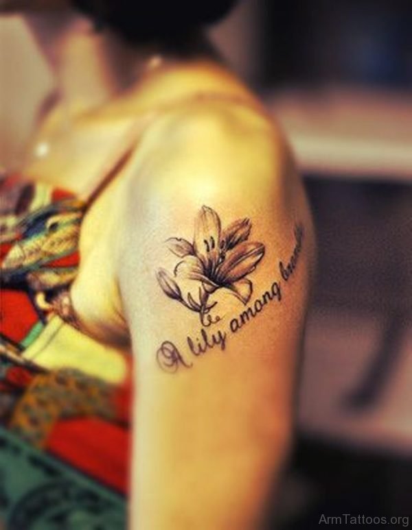 Cool Wording And Lily Tattoo