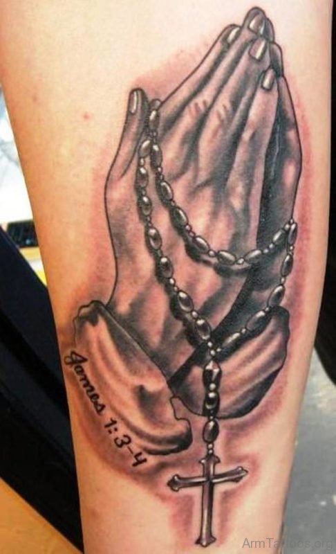 Cross And Praying Hands Tattoo