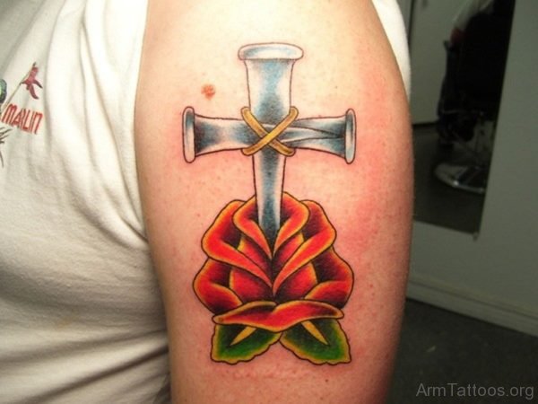 Cross And Rose Tattoo