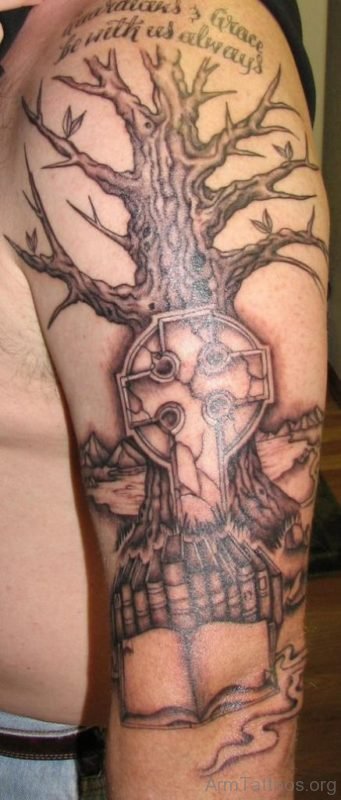 Cross And Tree Tattoo