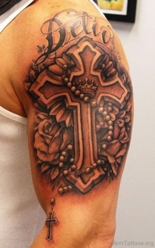 Cross Tattoo On Half Sleeve 