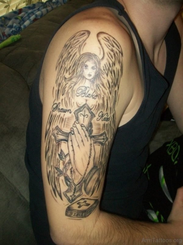 Cross and Angel Tattoo