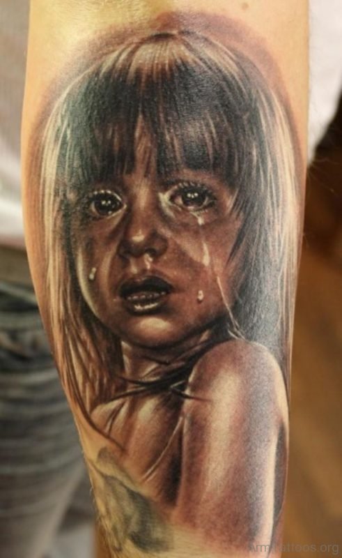 Crying Girl Portrait Tattoo 