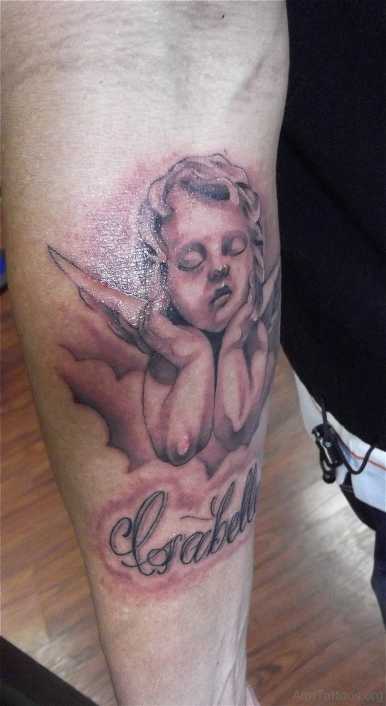 Cute Baby Angel Tattoo On Arm