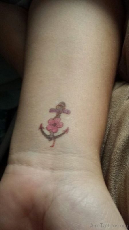 Cute Flower Anchor Tattoo 