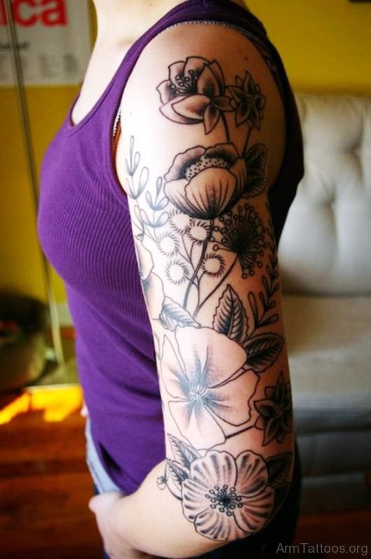 Cute Flowers Shoulder Back Tattoo 