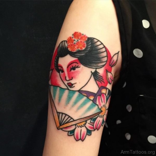 Cute Geisha Girl Tattoo On Arm 