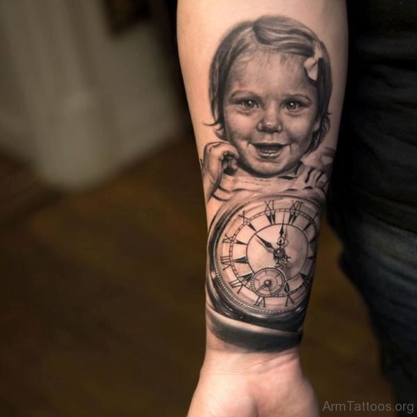Cute Girl Portrait Tattoo Design On Wrist 