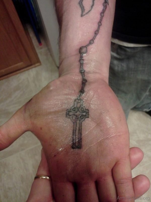 Cute Rosary Tattoo On Hand
