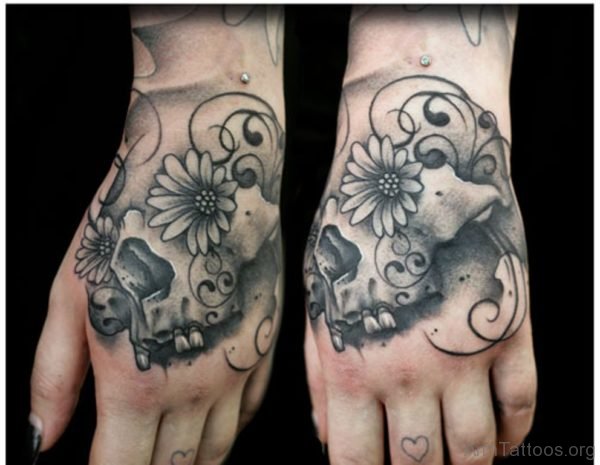 Daisy Flower Skull Tattoo