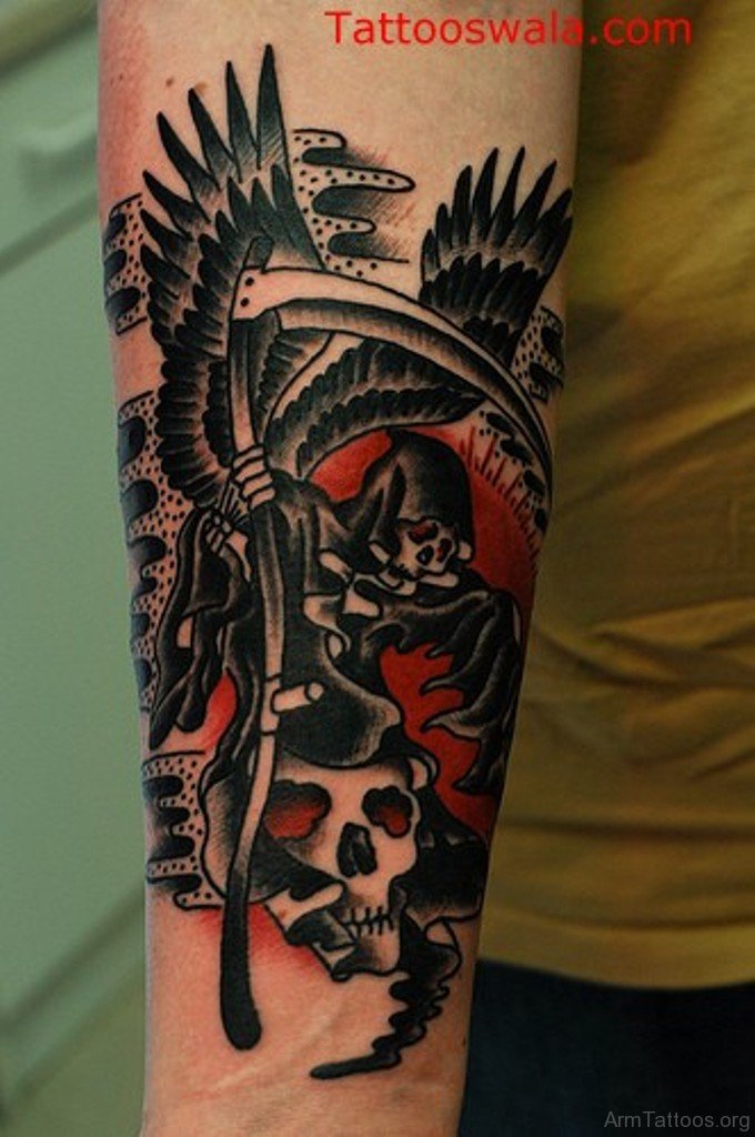 Dark Black Ink Angel Tattoo Design On