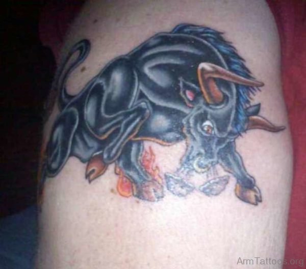 Delightful Bull Tattoo On Shoulder 