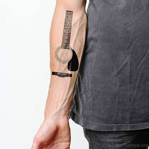 Delightful Guitar Tattoo On Arm 