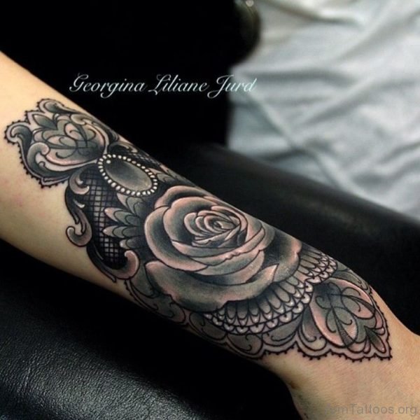 Designer Rose Tattoo On Wrist 