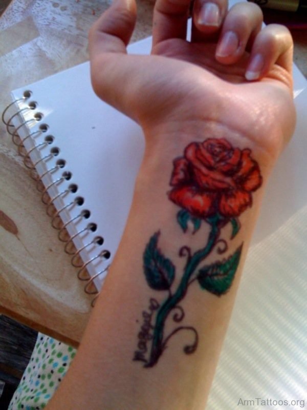 Red Rose Tattoo On Wrist 