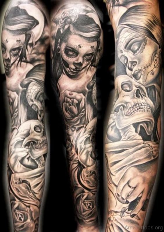 Devil Girl And Skull Tattoo 
