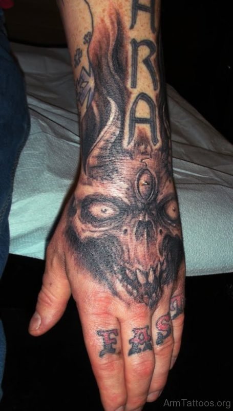 Devil Skull Tattoo On Hand