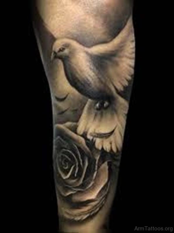 Dove And Rose Tattoo On Arm