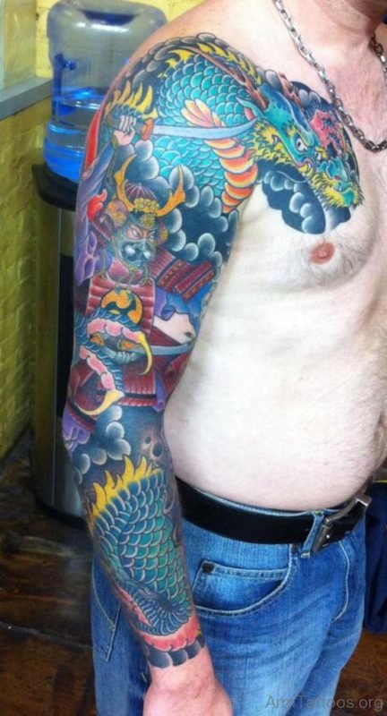 Dragon and Samurai Sleeve Tattoo