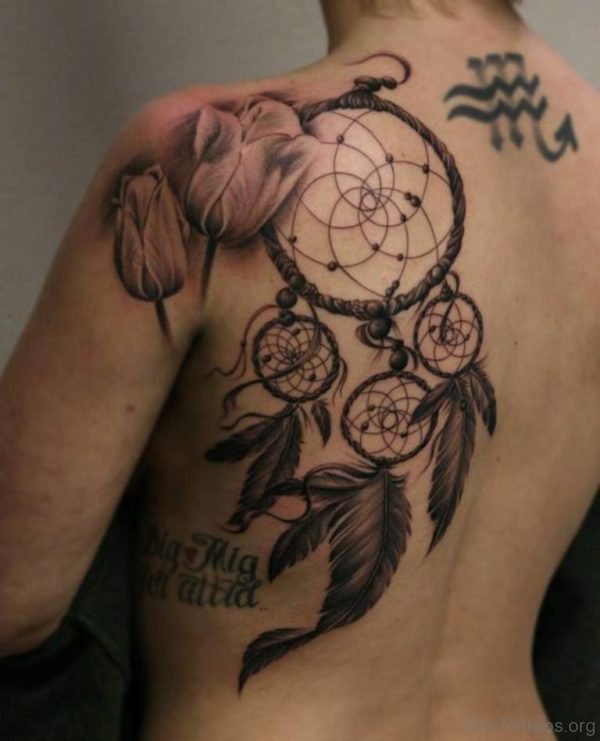 Dreamcatcher Tattoo On Back Shoulder